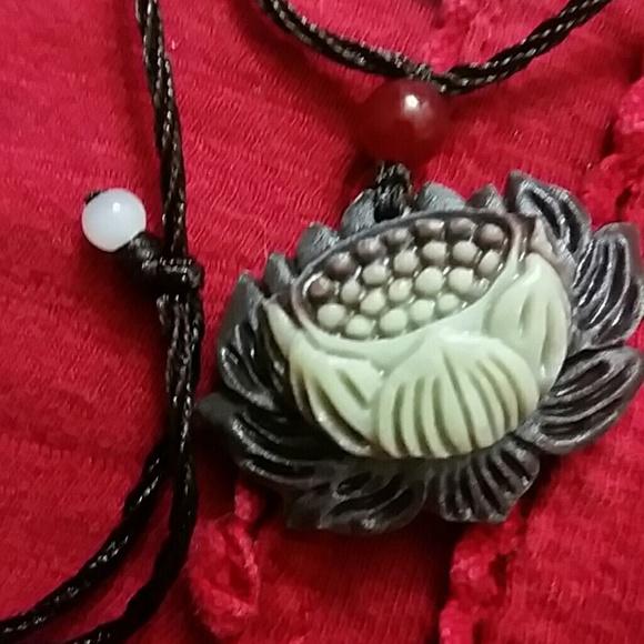 Jewelry - Hand carved lucky jade lotus necklace